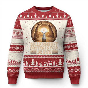 Silly Rabbit Easter Is For Jesus Ugly Christmas Sweater Christian Jesus Easter TS14 Beige Red Print Your Wear