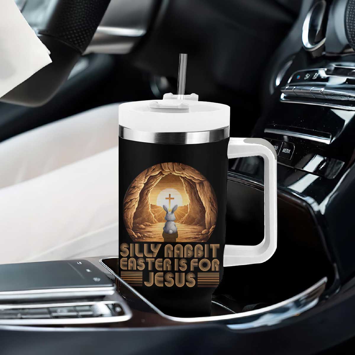 Silly Rabbit Easter Is For Jesus Tumbler With Handle Christian Jesus Easter TS14 Print Your Wear