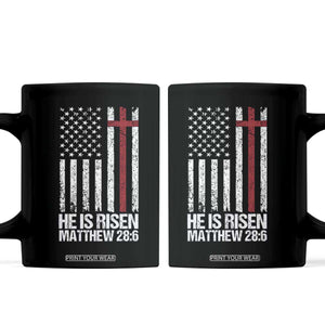 He Is Rise Coffee Mug Christian American Flag Easter Bible Verse TS14 Black Print Your Wear