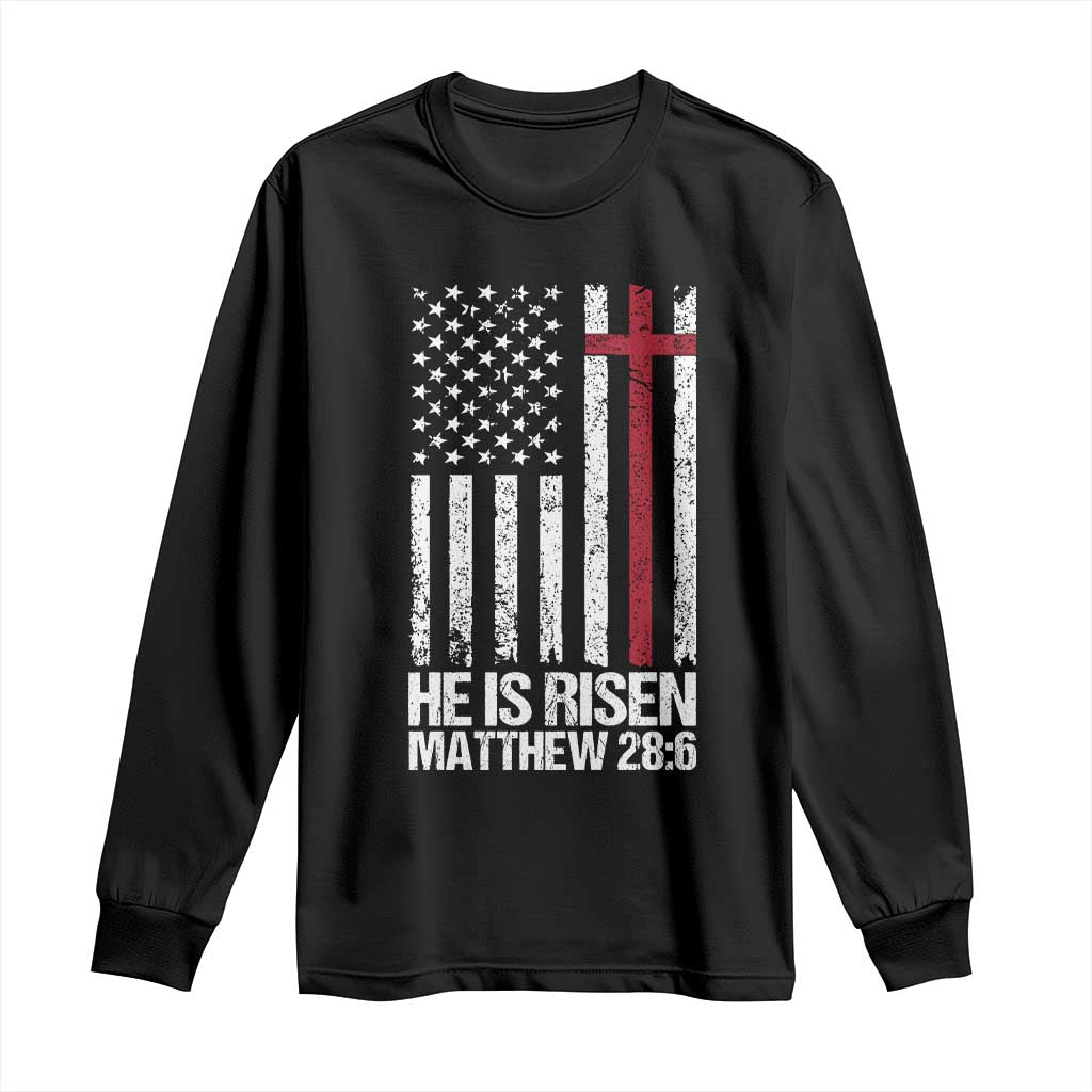 He Is Rise Long Sleeve Shirt Christian American Flag Easter Bible Verse TS14 Black Print Your Wear