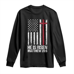 He Is Rise Long Sleeve Shirt Christian American Flag Easter Bible Verse TS14 Black Print Your Wear