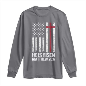 He Is Rise Long Sleeve Shirt Christian American Flag Easter Bible Verse TS14 Charcoal Print Your Wear