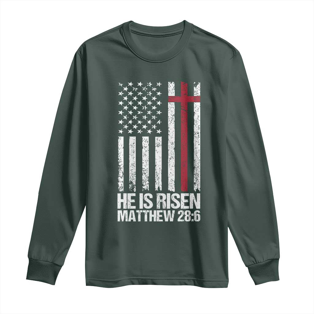 He Is Rise Long Sleeve Shirt Christian American Flag Easter Bible Verse TS14 Dark Forest Green Print Your Wear