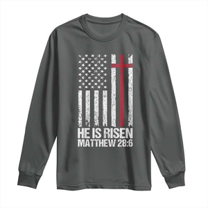 He Is Rise Long Sleeve Shirt Christian American Flag Easter Bible Verse TS14 Dark Heather Print Your Wear