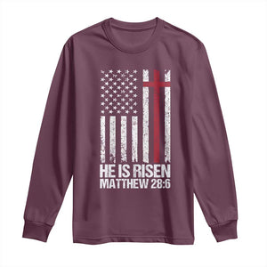 He Is Rise Long Sleeve Shirt Christian American Flag Easter Bible Verse TS14 Maroon Print Your Wear