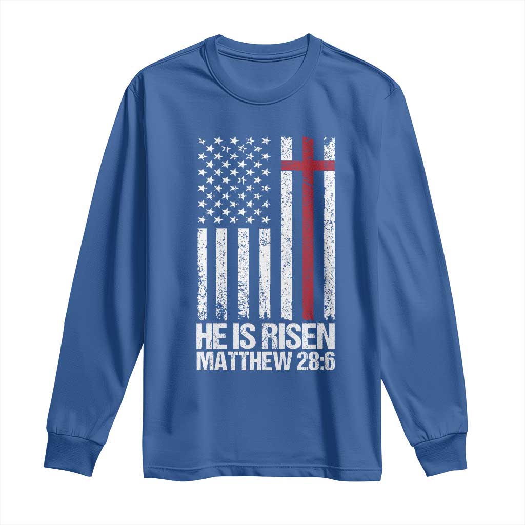 He Is Rise Long Sleeve Shirt Christian American Flag Easter Bible Verse TS14 Royal Blue Print Your Wear