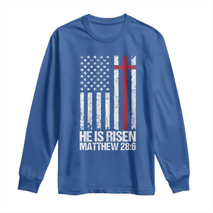 He Is Rise Long Sleeve Shirt Christian American Flag Easter Bible Verse TS14 Royal Blue Print Your Wear