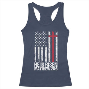 He Is Rise Racerback Tank Top Christian American Flag Easter Bible Verse TS14 Navy Print Your Wear
