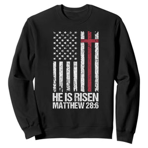 He Is Rise Sweatshirt Christian American Flag Easter Bible Verse TS14 Black Print Your Wear