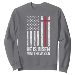 He Is Rise Sweatshirt Christian American Flag Easter Bible Verse TS14 Charcoal Print Your Wear