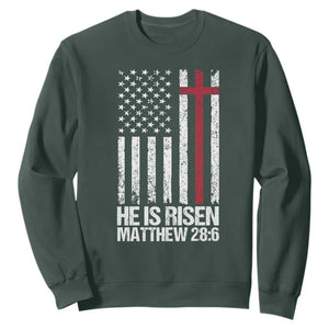He Is Rise Sweatshirt Christian American Flag Easter Bible Verse TS14 Dark Forest Green Print Your Wear