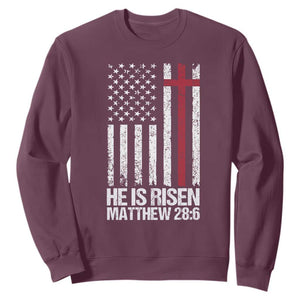 He Is Rise Sweatshirt Christian American Flag Easter Bible Verse TS14 Maroon Print Your Wear