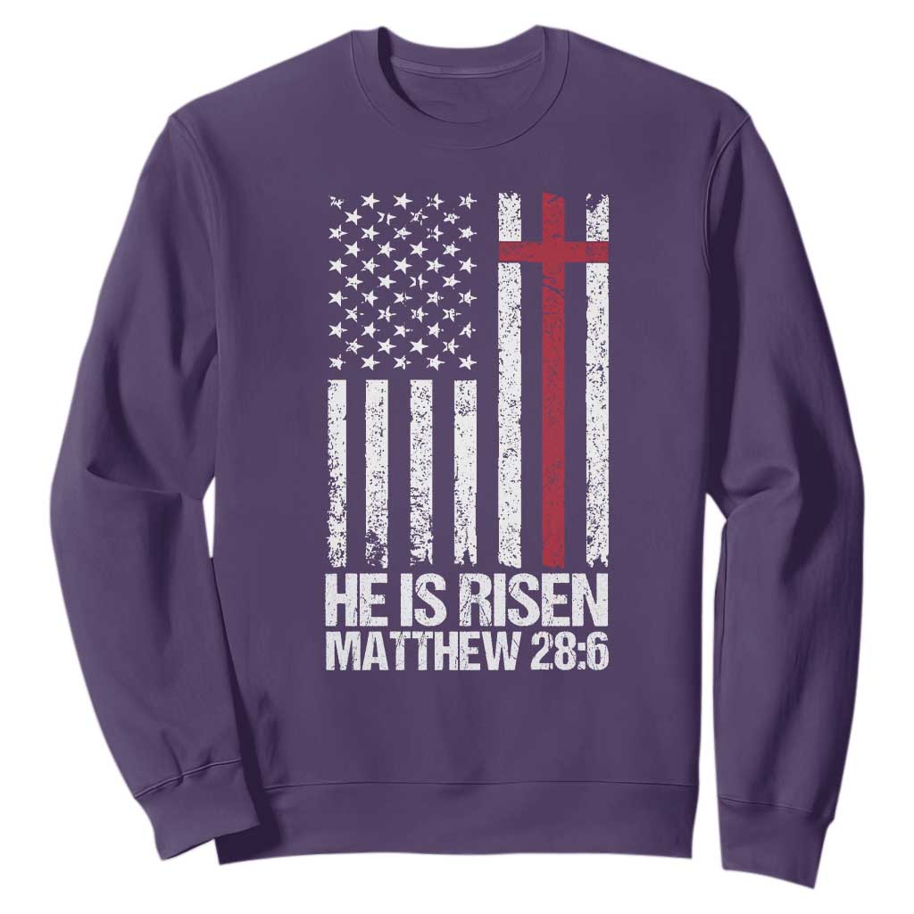 He Is Rise Sweatshirt Christian American Flag Easter Bible Verse TS14 Purple Print Your Wear