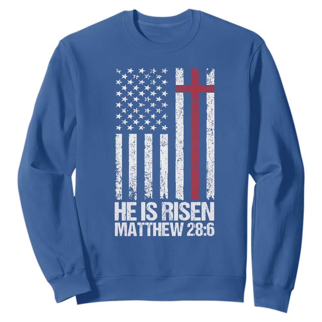 He Is Rise Sweatshirt Christian American Flag Easter Bible Verse TS14 Royal Blue Print Your Wear