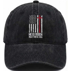 He Is Rise Washed Cotton Baseball Cap Christian American Flag Easter Bible Verse TS14 Washed Cap Universal Fit Black Print Your Wear