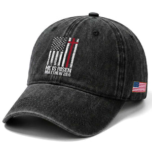 He Is Rise Washed Cotton Baseball Cap Christian American Flag Easter Bible Verse TS14 Print Your Wear