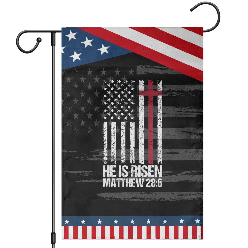 He Is Rise Garden Flag Christian American Flag Easter Bible Verse TS14 Distressed Black Blue Print Your Wear
