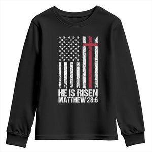He Is Rise Youth Sweatshirt Christian American Flag Easter Bible Verse TS14 Black Print Your Wear