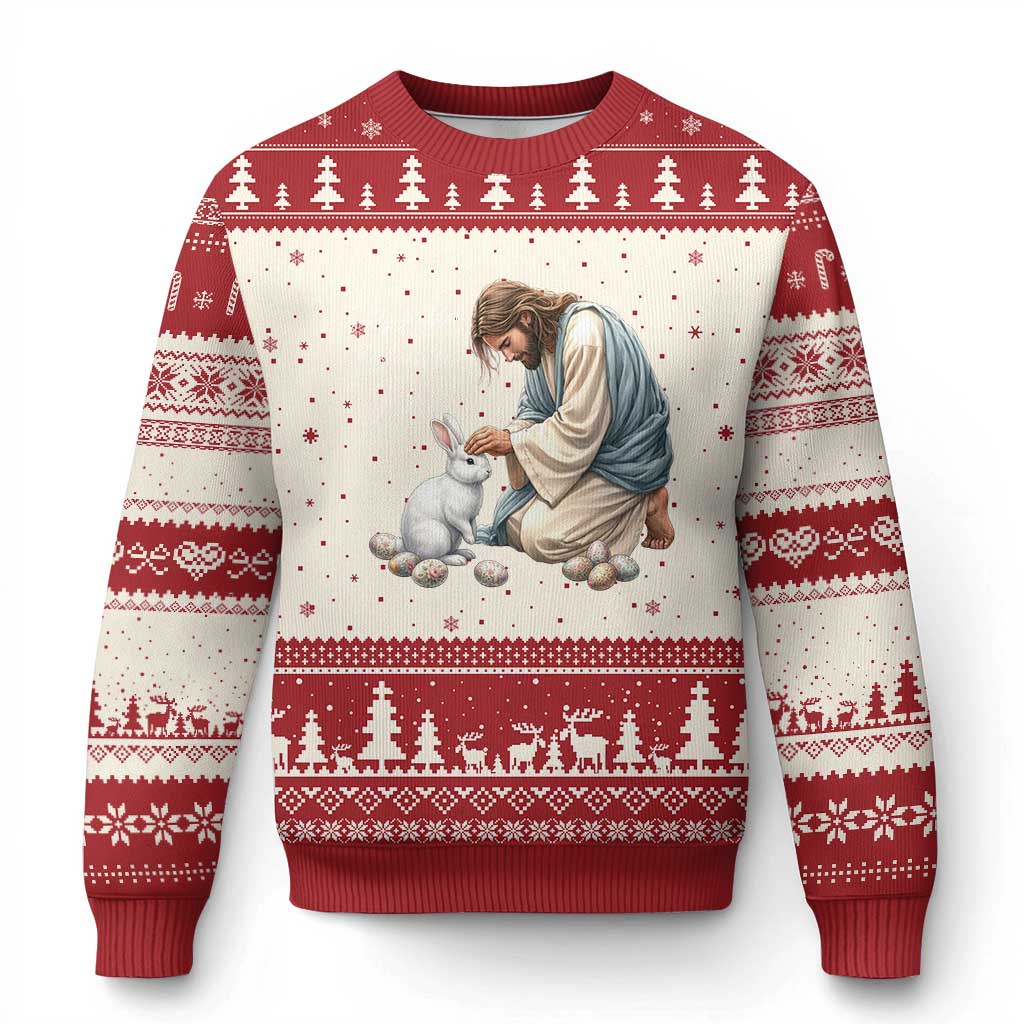 Silly Rabbit Easter Is For Jesus Ugly Christmas Sweater Christian Easter Religious TS14 Beige Red Print Your Wear