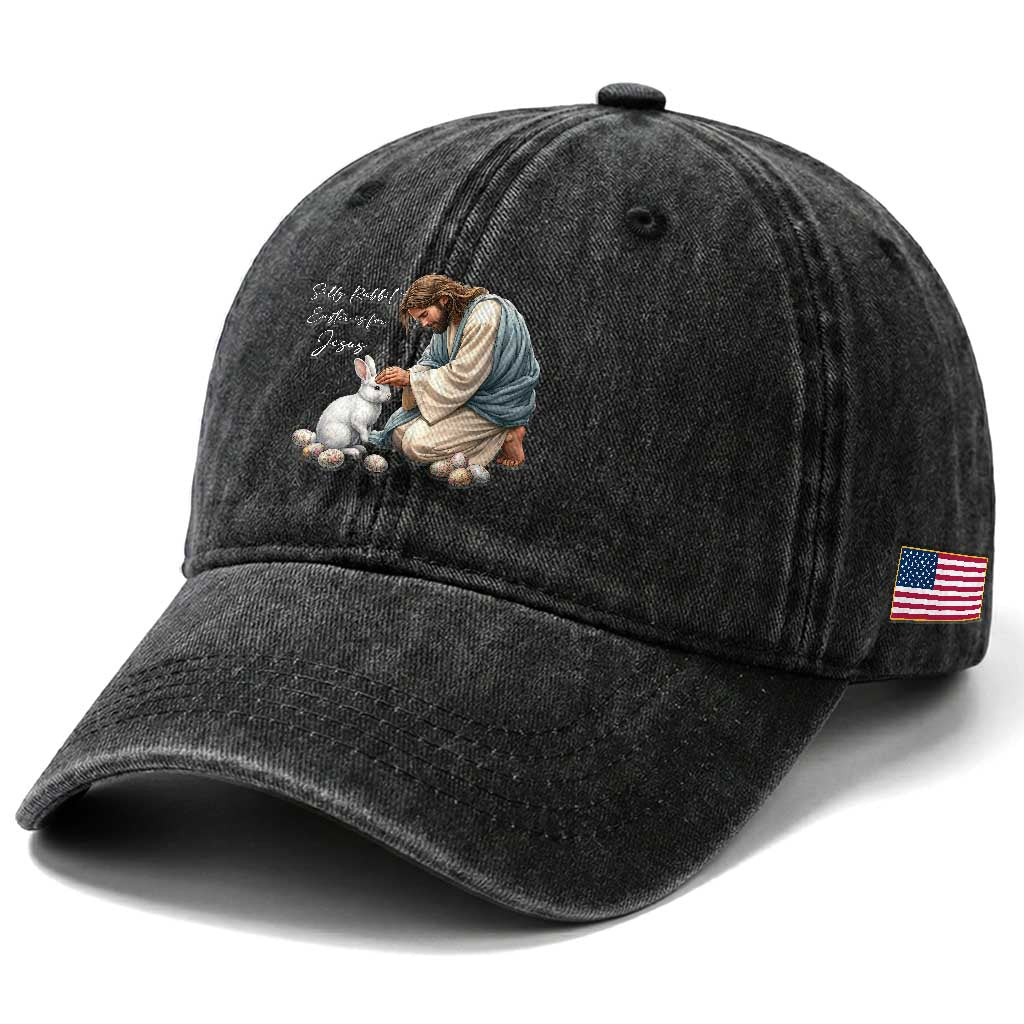 Silly Rabbit Easter Is For Jesus Washed Cotton Baseball Cap Christian Easter Religious TS14 Print Your Wear