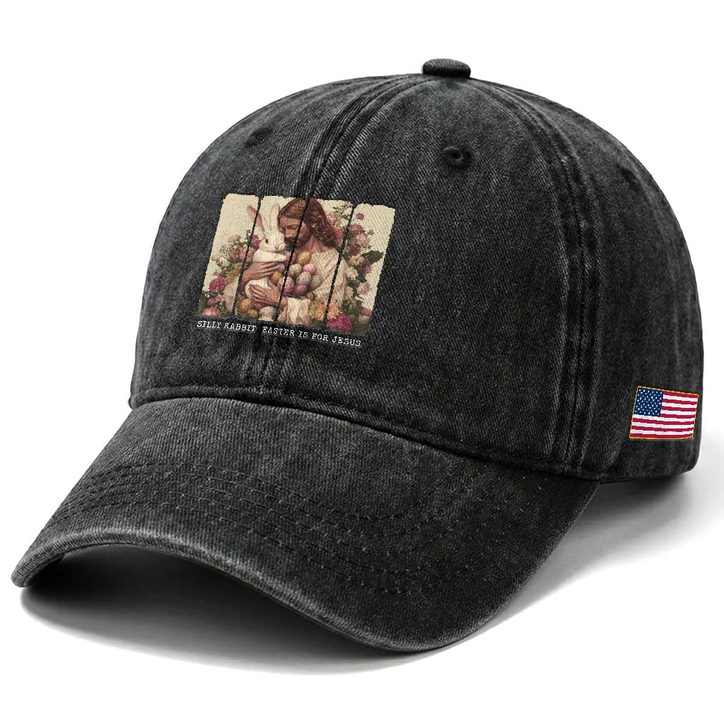 Silly Rabbit Easter Is For Jesus Washed Cotton Baseball Cap Christian Jeusus Floral Easter TS14 Print Your Wear