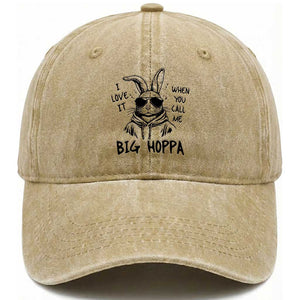 I Love It When You Call Me Big Hoppa Washed Cotton Baseball Cap Funny Easter Bunny Kids TS14 Washed Cap Universal Fit Khaki Print Your Wear