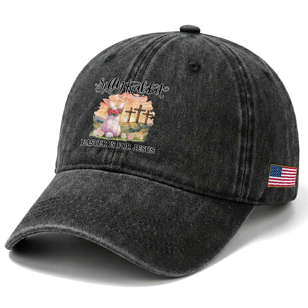 Silly Rabbit Easter Is For Jesus Washed Cotton Baseball Cap Christian Easter TS14 Print Your Wear