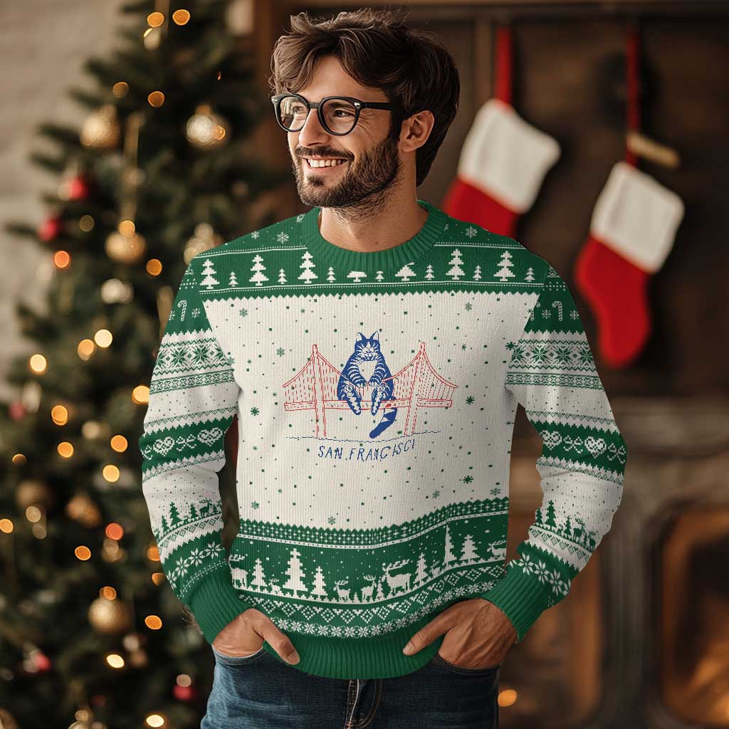 Funny Cat San Francisco Golden Gate Ugly Christmas Sweater TS14 Beige Green Print Your Wear