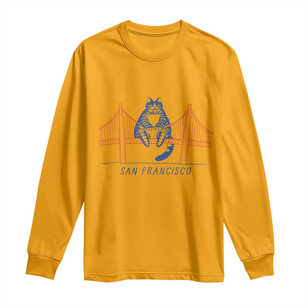 Funny Cat San Francisco Golden Gate Long Sleeve Shirt TS14 Gold Print Your Wear