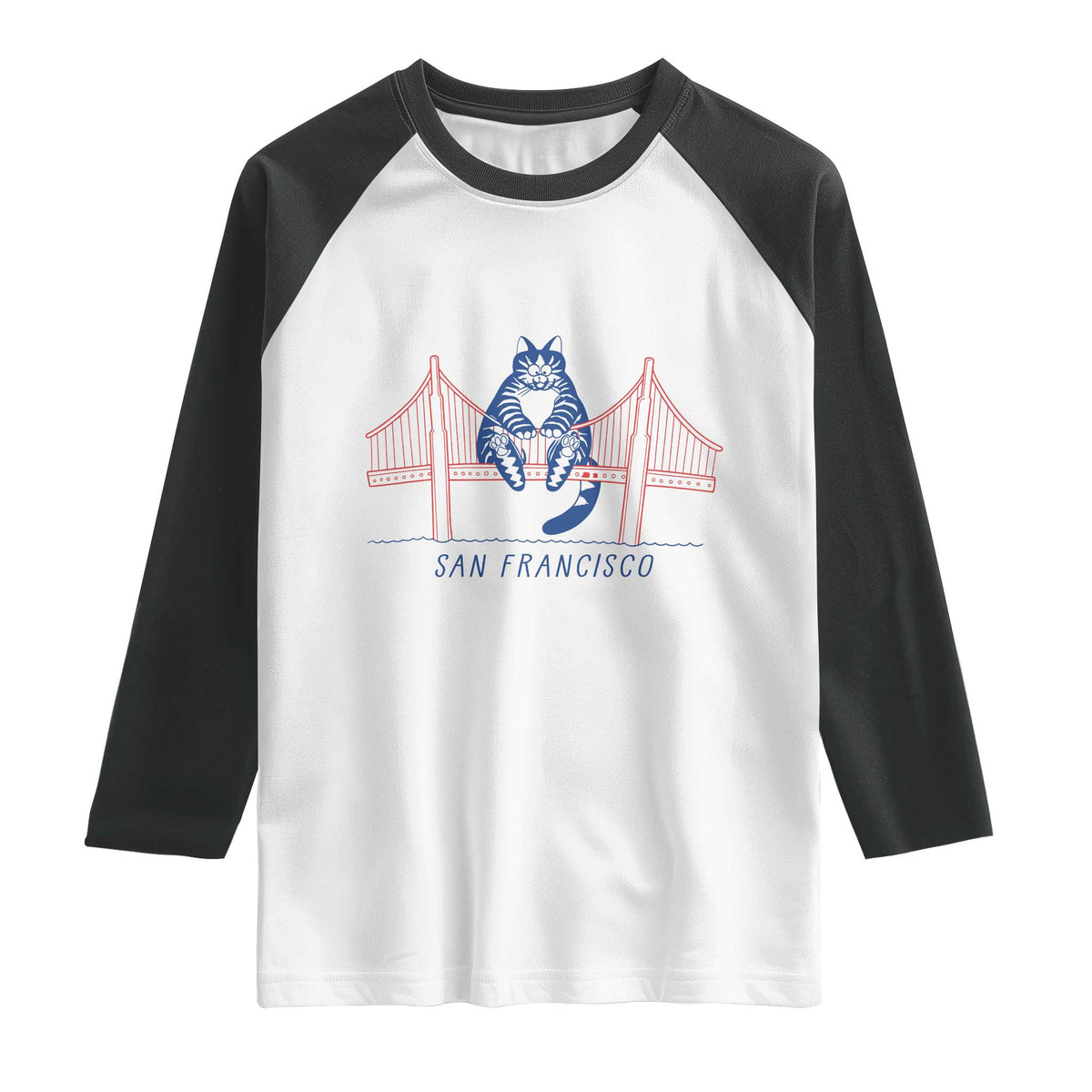 Funny Cat San Francisco Golden Gate Raglan Shirt TS14 White Black Print Your Wear