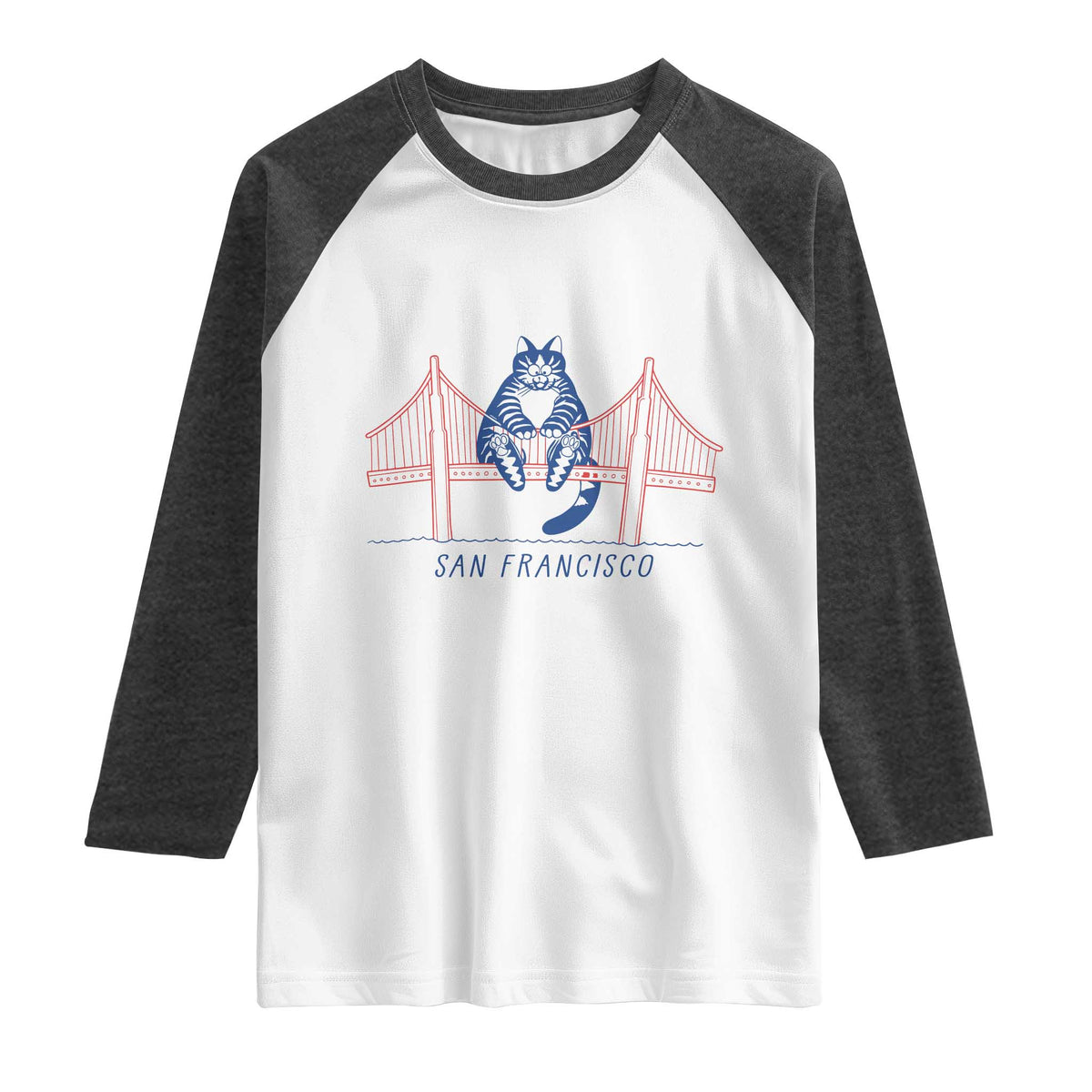 Funny Cat San Francisco Golden Gate Raglan Shirt TS14 White Heather Charcoal Print Your Wear