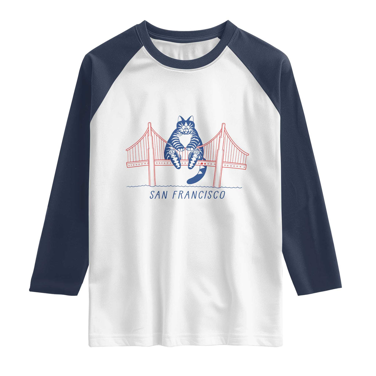 Funny Cat San Francisco Golden Gate Raglan Shirt TS14 White Navy Print Your Wear