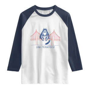 Funny Cat San Francisco Golden Gate Raglan Shirt TS14 White Navy Print Your Wear