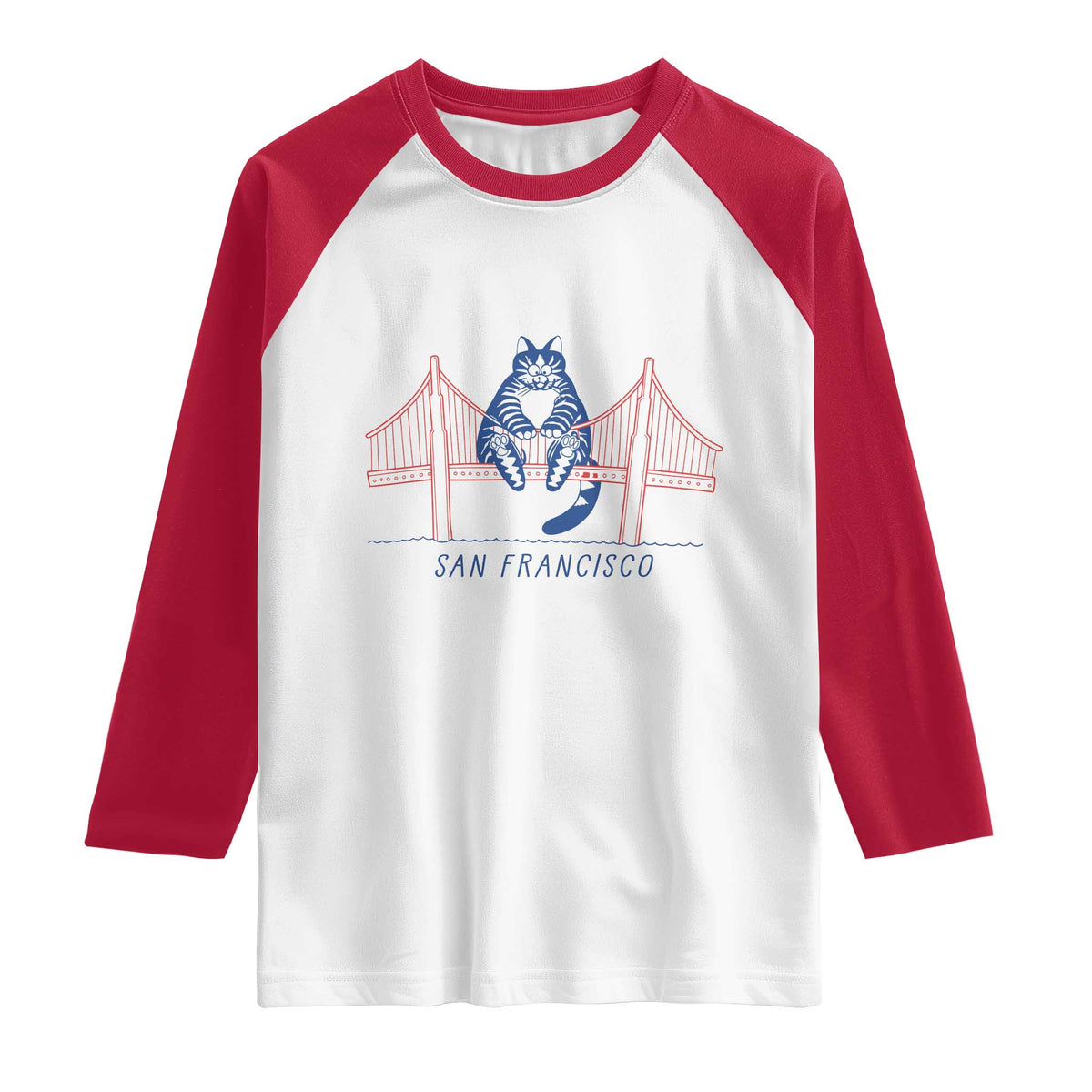 Funny Cat San Francisco Golden Gate Raglan Shirt TS14 White Red Print Your Wear