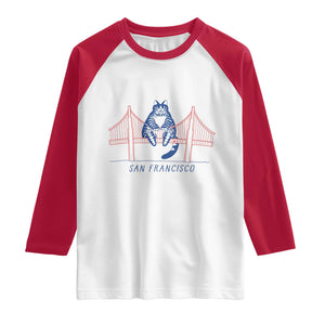Funny Cat San Francisco Golden Gate Raglan Shirt TS14 White Red Print Your Wear