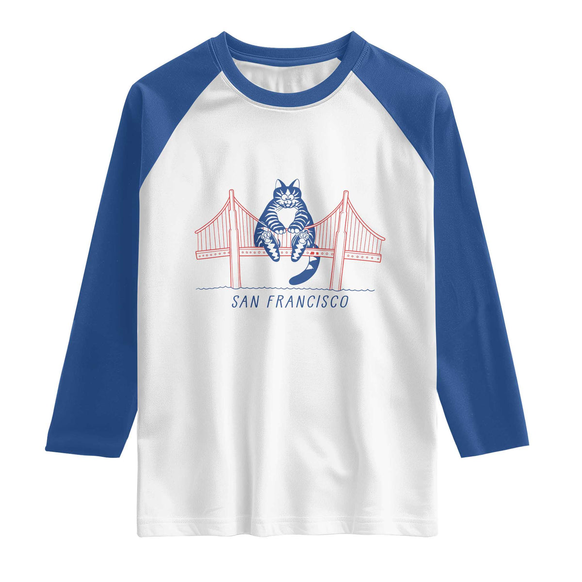 Funny Cat San Francisco Golden Gate Raglan Shirt TS14 White Royal Print Your Wear