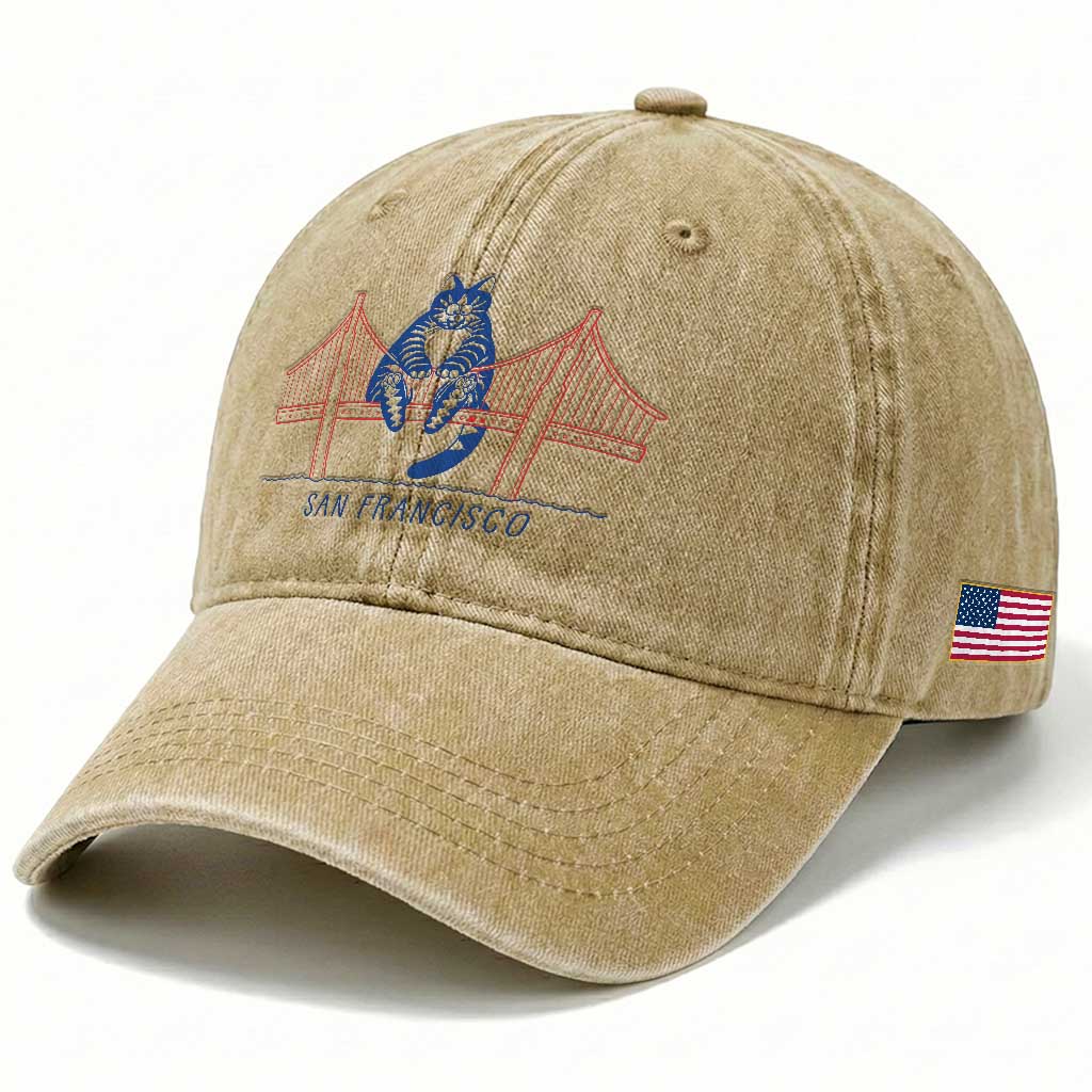 Funny Cat San Francisco Golden Gate Washed Cotton Baseball Cap TS14 Print Your Wear