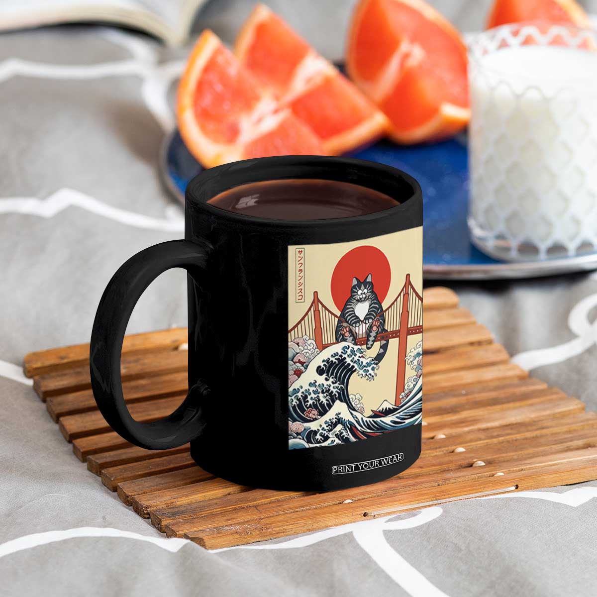 San Francisco Cat Coffee Mug Vintage Japanese Anime Kawaii Cat Sunset TS14 Print Your Wear