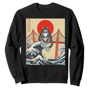 San Francisco Cat Sweatshirt Vintage Japanese Anime Kawaii Cat Sunset TS14 Black Print Your Wear