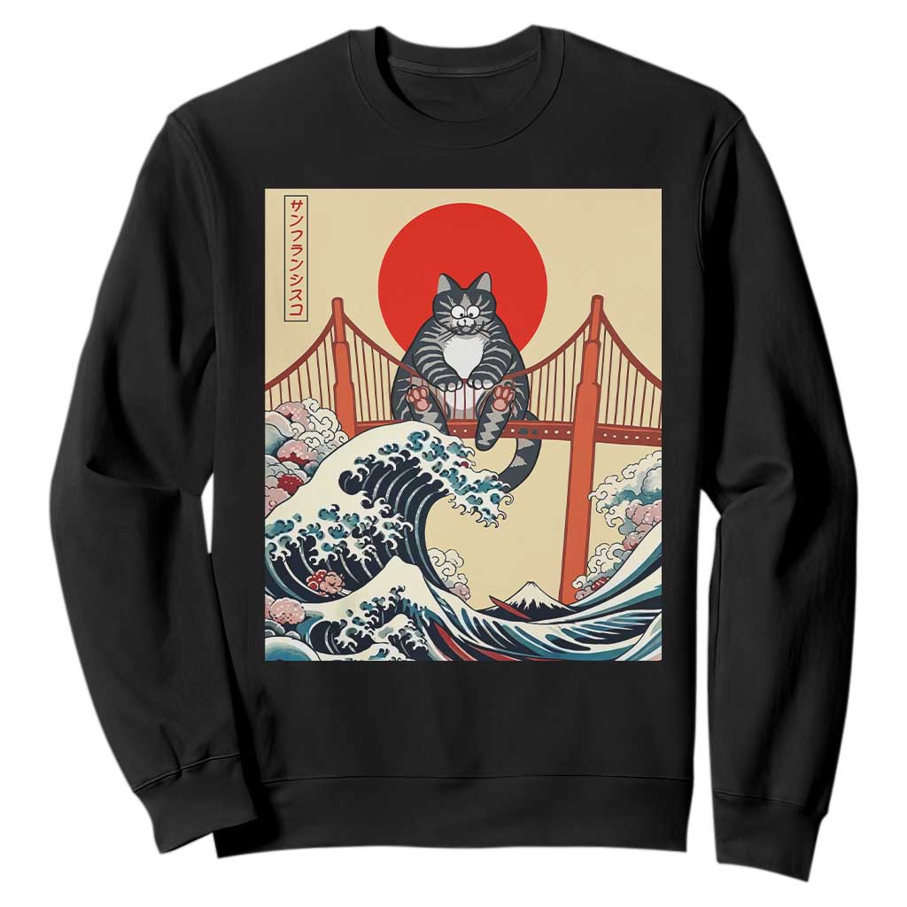 San Francisco Cat Sweatshirt Vintage Japanese Anime Kawaii Cat Sunset TS14 Black Print Your Wear