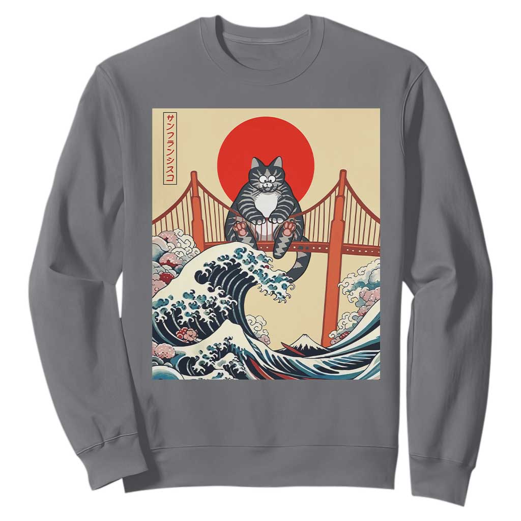 San Francisco Cat Sweatshirt Vintage Japanese Anime Kawaii Cat Sunset TS14 Charcoal Print Your Wear
