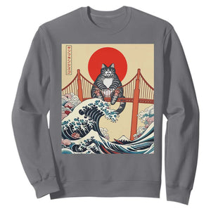 San Francisco Cat Sweatshirt Vintage Japanese Anime Kawaii Cat Sunset TS14 Charcoal Print Your Wear