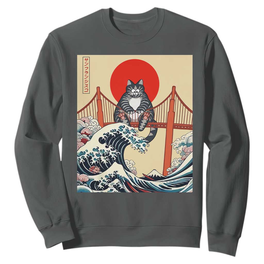 San Francisco Cat Sweatshirt Vintage Japanese Anime Kawaii Cat Sunset TS14 Dark Heather Print Your Wear