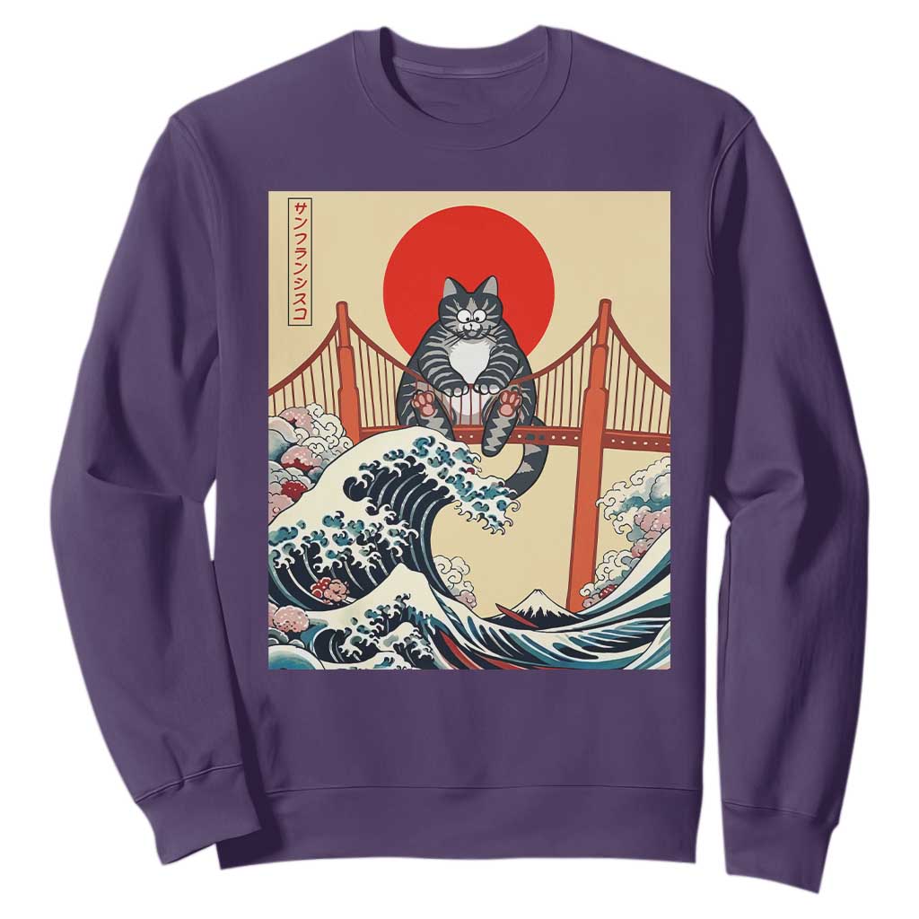 San Francisco Cat Sweatshirt Vintage Japanese Anime Kawaii Cat Sunset TS14 Purple Print Your Wear