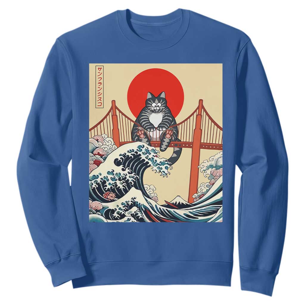 San Francisco Cat Sweatshirt Vintage Japanese Anime Kawaii Cat Sunset TS14 Royal Blue Print Your Wear
