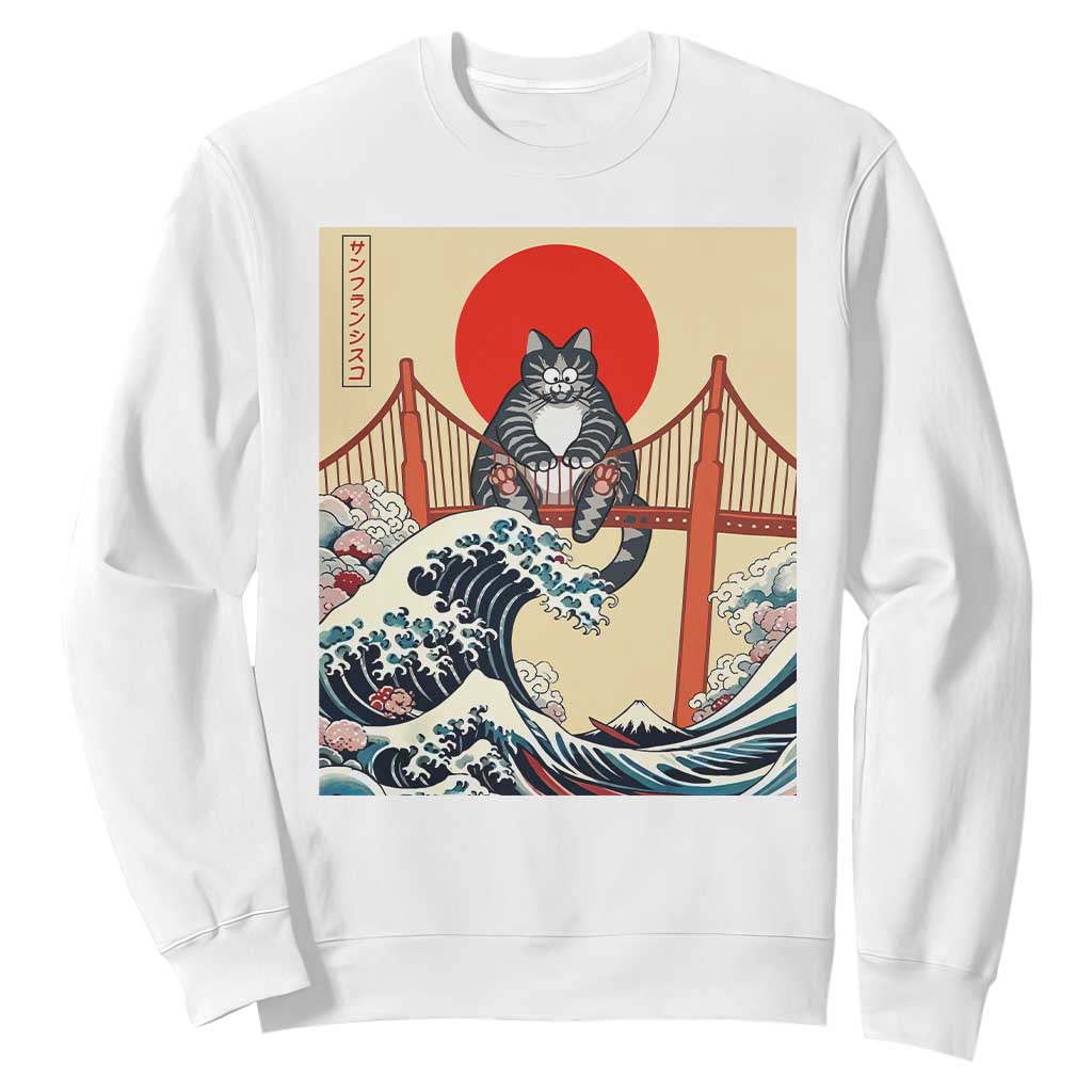 San Francisco Cat Sweatshirt Vintage Japanese Anime Kawaii Cat Sunset TS14 White Print Your Wear