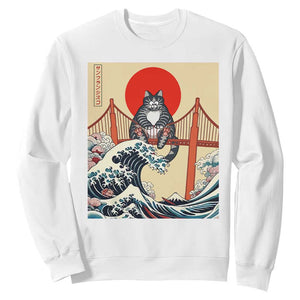 San Francisco Cat Sweatshirt Vintage Japanese Anime Kawaii Cat Sunset TS14 White Print Your Wear