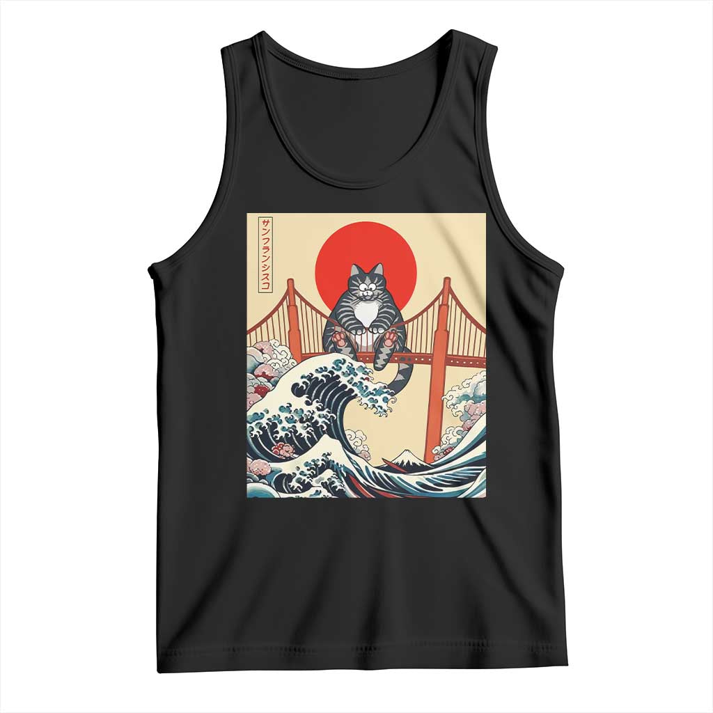 San Francisco Cat Tank Top Vintage Japanese Anime Kawaii Cat Sunset TS14 Black Print Your Wear