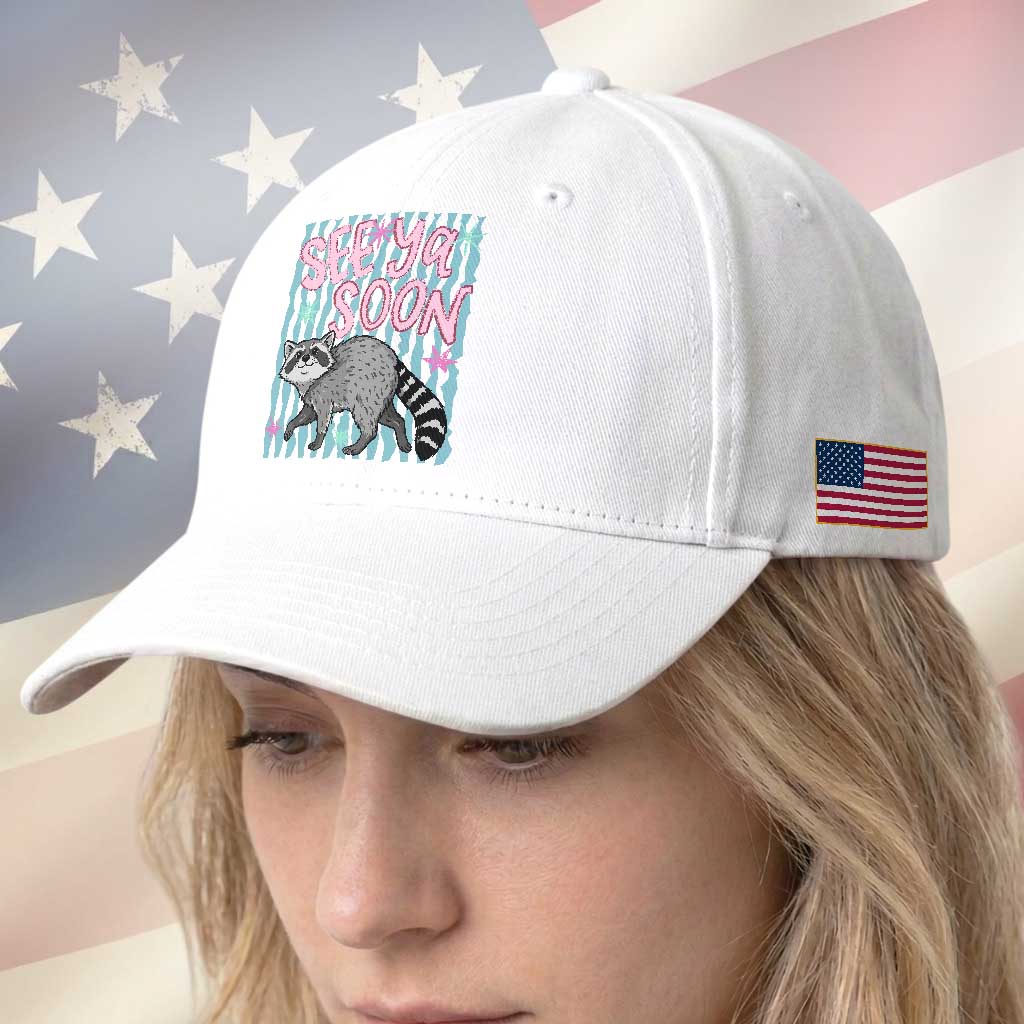 See Ya Soon Raccoon Baseball Cap Funny Last Day of School TS14 Print Your Wear