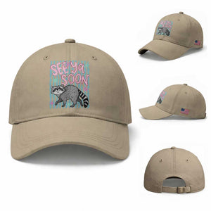 See Ya Soon Raccoon Baseball Cap Funny Last Day of School TS14 Baseball Cap Universal Fit Khaki Print Your Wear